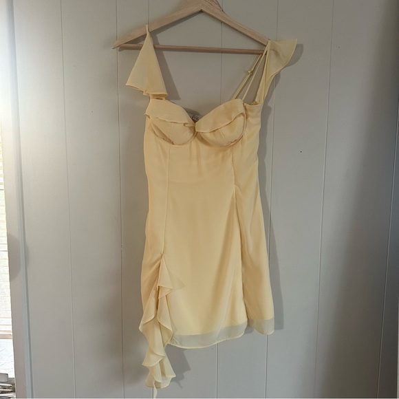 JOSIANE
Asymmetric Draped Mini Dress in Yellow - Picture 8 of 14